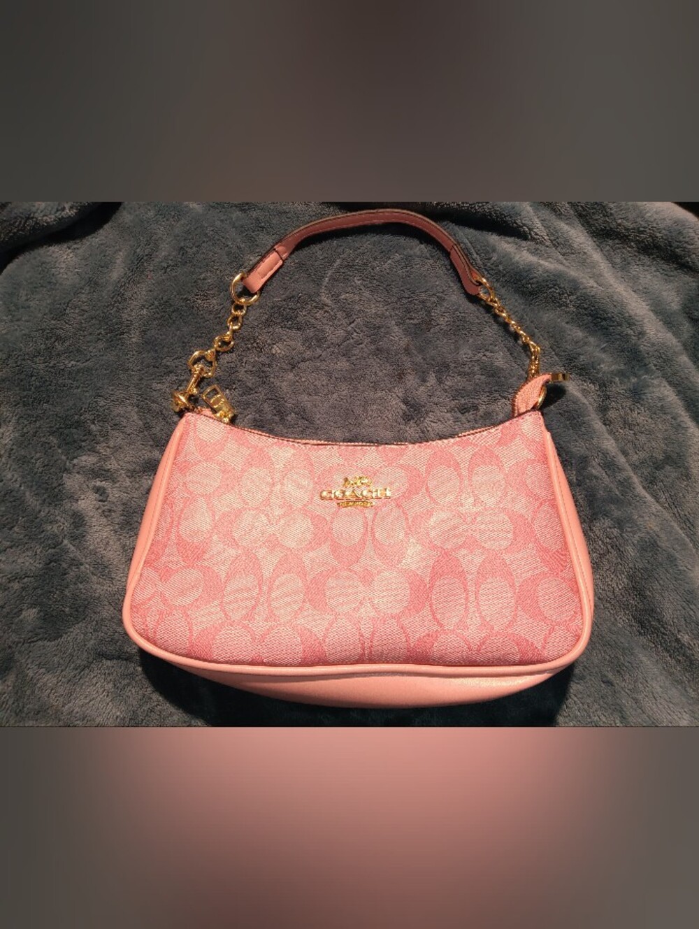 Coach Pink Signature Jacquard Shoulder Hobo with Gold Hardware